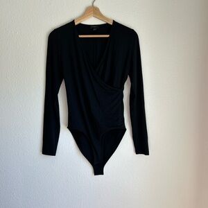 Ann Taylor Black Wrap Bodysuit Top